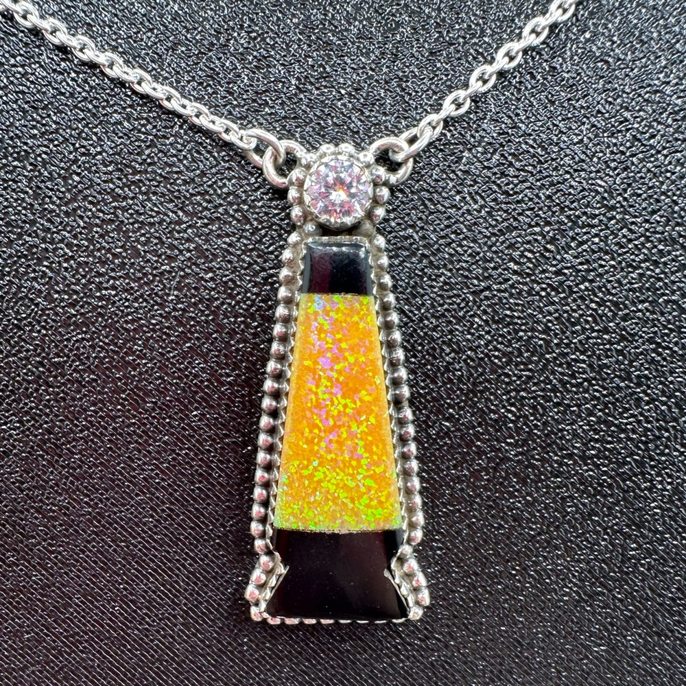 Sterling Silver 925 Handmade Aurora Opal Onyx Lava Lamp Style Pendant Necklace
